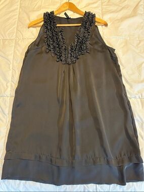 Lapis Black Ruffled Sleeveless Satin Tunic
